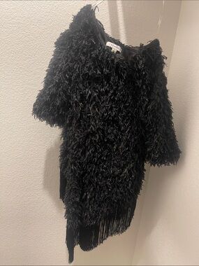 Girls' Black Fringe Textured Party Dress